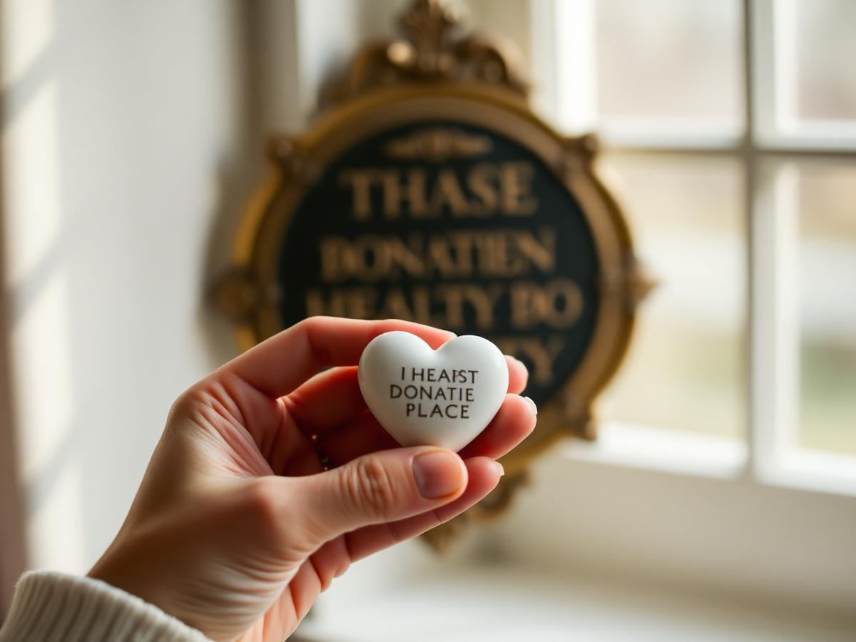 Hands holding a ceramic donation heart